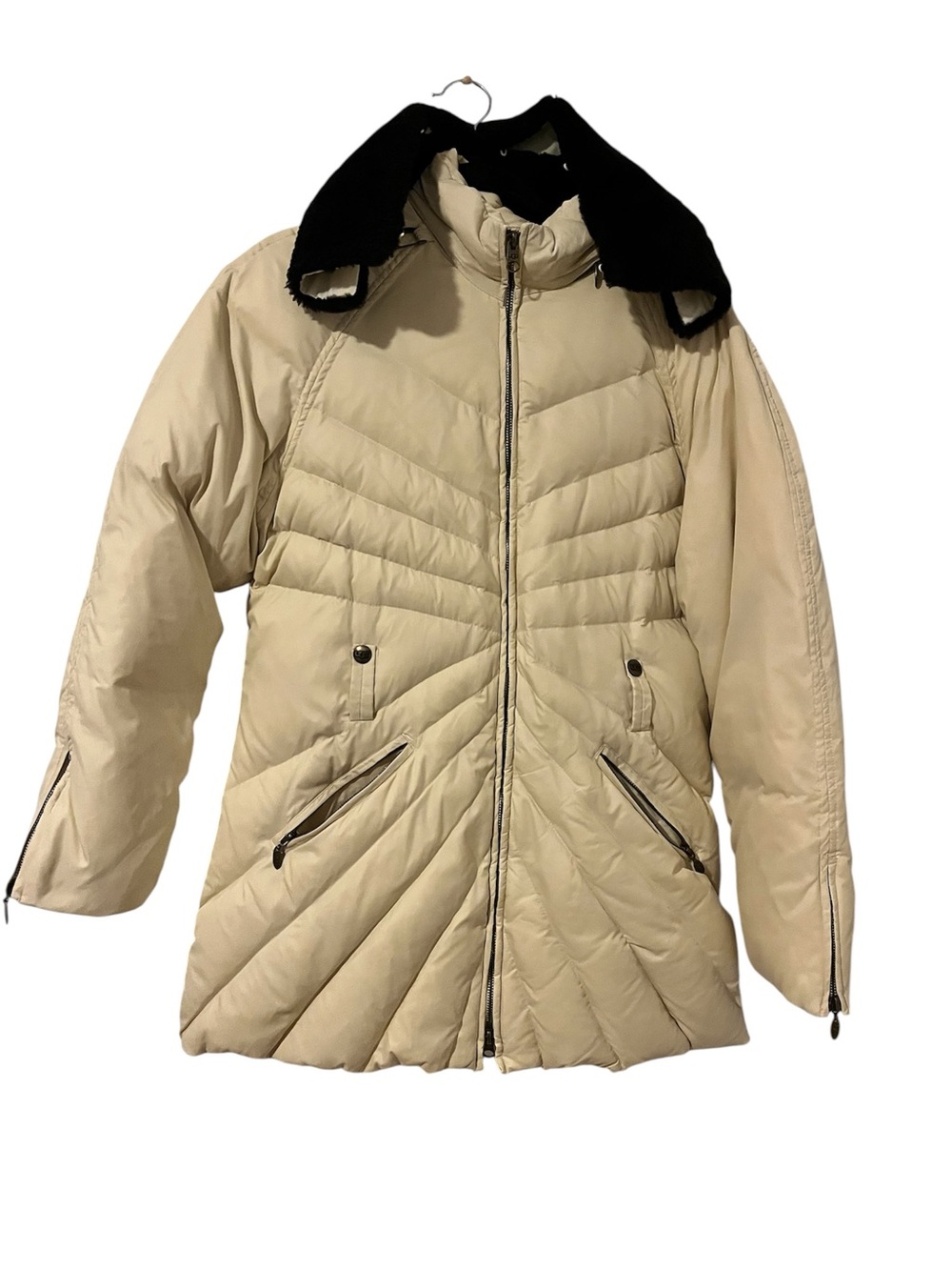 UGG Women’s Coat with Black Collar - Beige Size Large